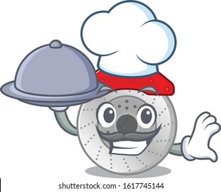 cartoon design of car brake as a Chef having food on tray