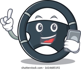 Cartoon design of car steering speaking on a phone