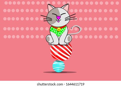 Cartoon design with cat and ball on pink background