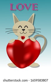 Cartoon design with cat and big heart 