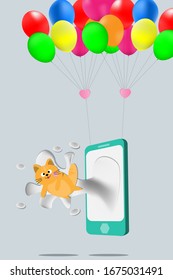 Cartoon design with cat and colorful balloons