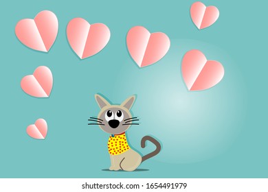 Cartoon design with cat and pink heart