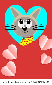 Cartoon design with cat and pink heart