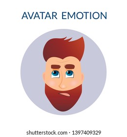 Cartoon Design Character. Portrait Icon Pensive. Isolated on White. Face template for design work and Animation. For Social Media and UI, UX, Graphic and Web Design. Vector Illustration.