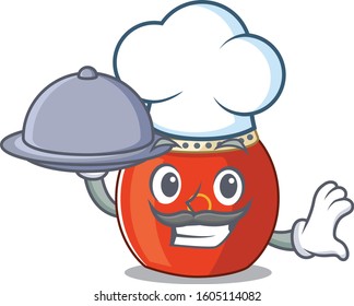 cartoon design of chinese drum as a Chef having food on tray