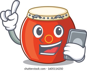 Cartoon design of chinese drum speaking on a phone