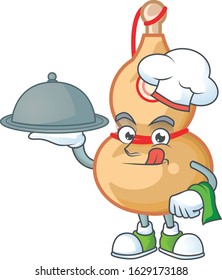 cartoon design of chinese wine bottle as a Chef having food on tray