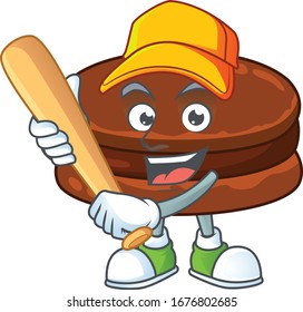 Cartoon design of chocolate alfajor having baseball stick