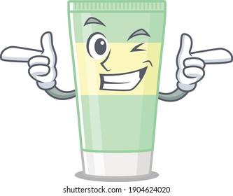 Cartoon design of cleansing foam showing funny face with wink eye