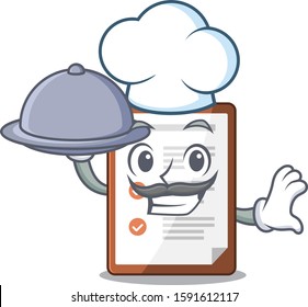 cartoon design clipboard Scroll as a Chef with food on tray