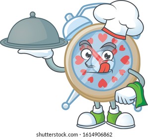 cartoon design of clock love as a Chef having food on tray
