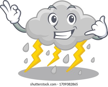 Cartoon design of cloud stormy with call me funny gesture