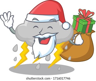 Cartoon-Design der Wolke stürmischer Weihnachtsmann mit Weihnachtsgeschenk