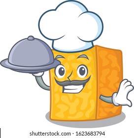 cartoon design of colby jack cheese as a Chef having food on tray