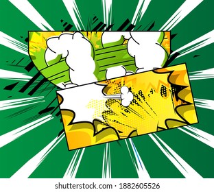 Cartoon design colored background. Comic book illustration with speech bubbles and other elements. Vector comics backdrop for poster. Social media post template.