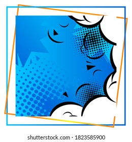 Cartoon design colored background with frame. Comic book illustration. Vector comics backdrop.