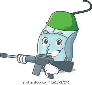 A cartoon design of computer mouse Army with machine gun
