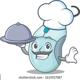 cartoon design of computer mouse as a Chef having food on tray