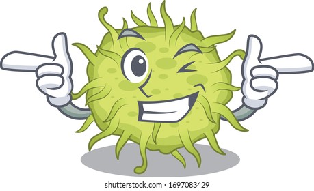 Cartoon design concept of bacteria coccus with funny wink eye