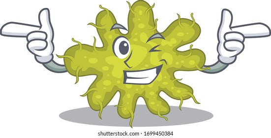 Cartoon design concept of bacterium with funny wink eye