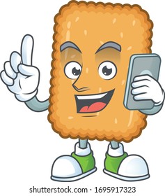 Cartoon design concept of biscuit talking on phone