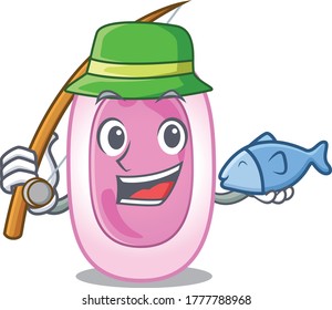 Cartoon design concept of bordetela pertussis while fishing