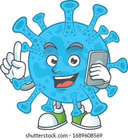 Cartoon design concept of coronavirus backteria talking on phone