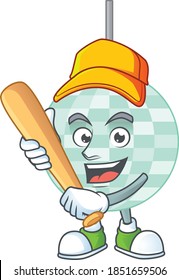 cartoon design concept of disco ball playing baseball with stick. Vector illustration