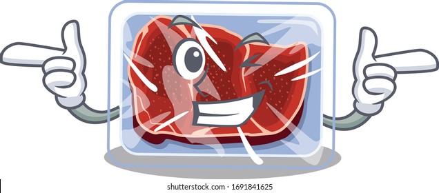 Cartoon design concept of frozen beef with funny wink eye