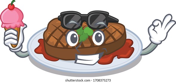 Diseño de caricaturas de filete a la parrilla con helado