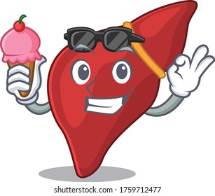 Cartoon design concept of healthy human liver having an ice cream