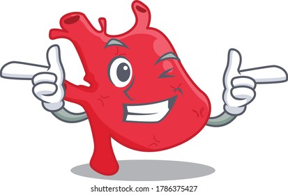 Cartoon design concept of heart with funny wink eye