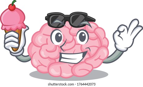 Concepto de diseño de dibujos animados del cerebro humano con un helado