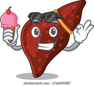 Cartoon design concept of human cirrhosis liver having an ice cream