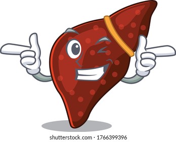 Cartoon design concept of human cirrhosis liver with funny wink eye