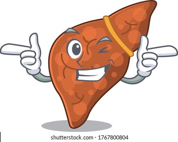 Cartoon design concept of human fibrosis liver with funny wink eye