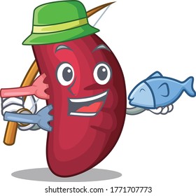 Cartoon design concept of human spleen while fishing