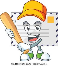 diseño de dibujos animados concepto de carta jugando béisbol con palo. Ilustración del vector