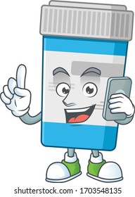 Cartoon design concept of medical bottle talking on phone