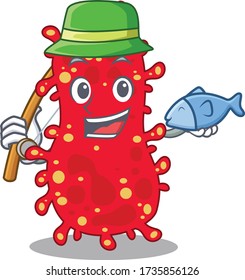 Cartoon design concept of moraxella while fishing