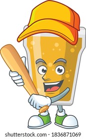 cartoon design concept of mug of beer playing baseball with stick. Vector illustration