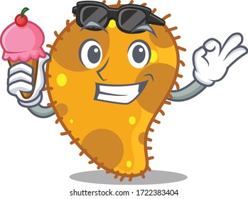Cartoon design concept of pseudomonas having an ice cream