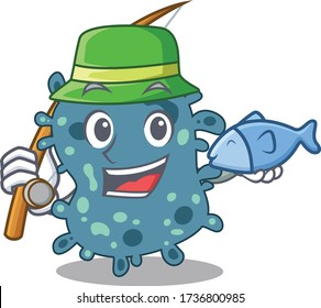 Cartoon design concept of rickettsia while fishing