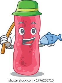 Cartoon design concept of shigella sonnei while fishing