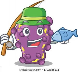 Concepto de diseño de caricaturas de shigella durante la pesca