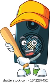 cartoon design concept of sound system playing baseball with stick. Vector illustration