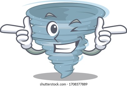 Cartoon design concept of tornado with funny wink eye
