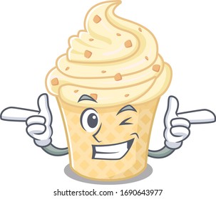Cartoon design concept of vanilla ice cream with funny wink eye