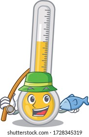 Cartoon design concept of warm thermometer while fishing