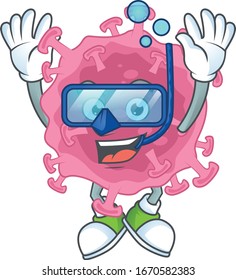 A cartoon design of corona virus parasite trying Diving glasses